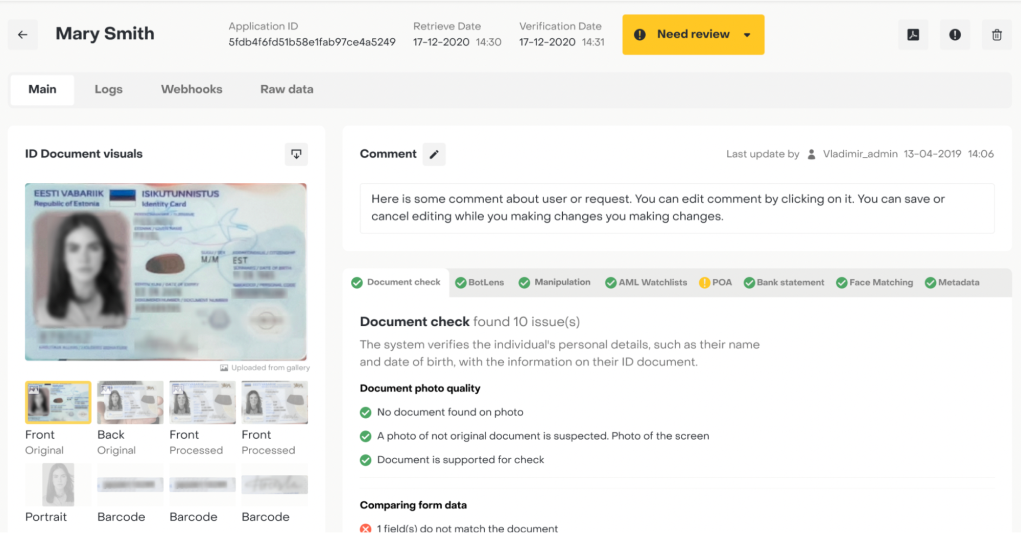 Checking customer profiles to track KYC applications