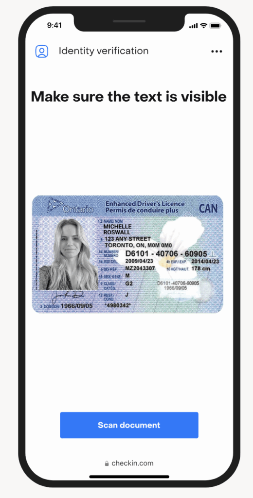 Checkin ID scanner interface