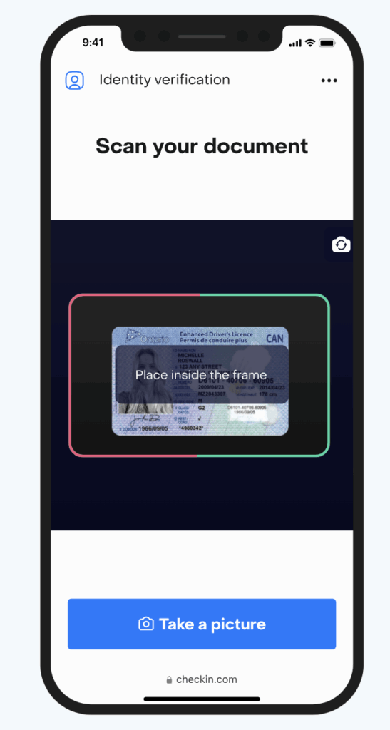 ID scanning instructions on Checkin